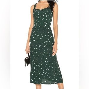 Faithfull Midi Dress - Dark Green with Polka Dots
